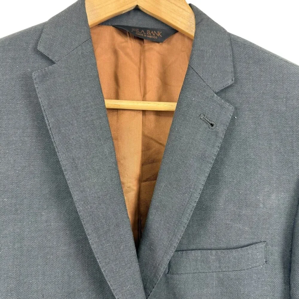 Joseph Jos A Bank Mens Slim Fit Gray Twill Cotton & Wool Suit Jacket Blazer 38 R